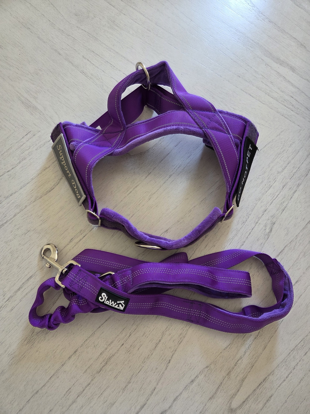 SlowTon No Pull Dog Harness - Heavy Duty Dog Harness and Leash Set, Purple, Sz L